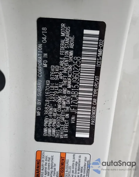 2018 Subaru Brz 2.0 Premium из США, поврежденный, VIN JF1ZCAB15J9602258